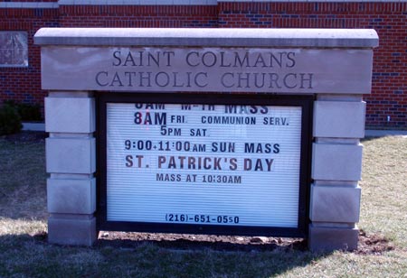 Saint Colman St. Patrick's Day Mass sign (photos by Dan Hanson)