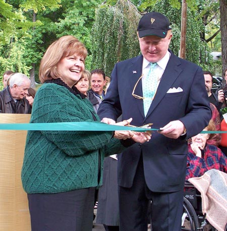 Sheila Murphy Crawford and Ed Crawford cut the ribbon, officially re-opening the Irish Cultural Garden