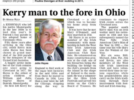 Cleveland Grand Marshall John Hayes article from Kerry newspaper