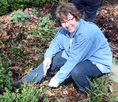 Teresa Kowalski working in the Cleveland Irish Cultural Garden