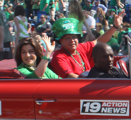 Jeff Tanchak and Denise Dufala from Channel 19 WOIO at the 2012 Cleveland St. Patrick's Day Parade.  