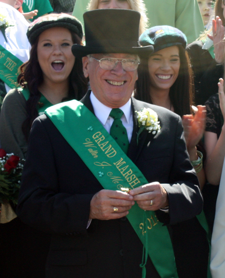 Cleveland St Patrick's Day Parade Grand Marshall Walter Mickey McNally blows the whistle