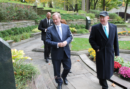 Enda Kenny, Ed Crawford and Sheila Murphy Crawford at Irish Cultural Garden in Cleveland