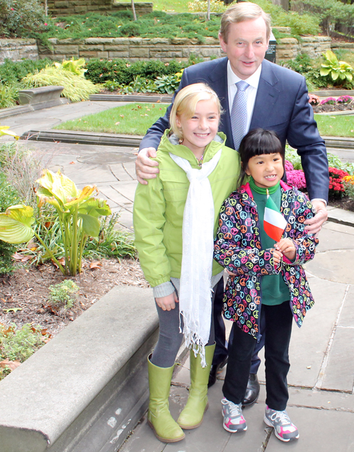 Taoiseach Enda Kenny with Murphy Irish Dancers -  Dierdre O'Connell and Molly Manning