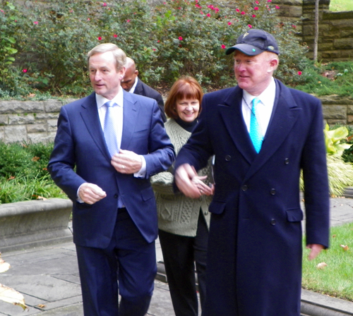 Enda Kenny, Ed Crawford and Sheila Murphy Crawford at Irish Cultural Garden in Cleveland