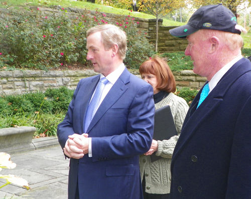 Enda Kenny, Ed Crawford and Sheila Murphy Crawford at Irish Cultural Garden in Cleveland