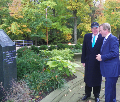 Enda Kenny, Ed Crawford and Sheila Murphy Crawford at Irish Cultural Garden in Cleveland