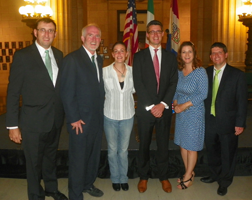 Jerry Hallissey, Martin Sweeney, Maureen Patterson, Vice Consul Nick Michael, Deidre Woodburn and Steve Lenox