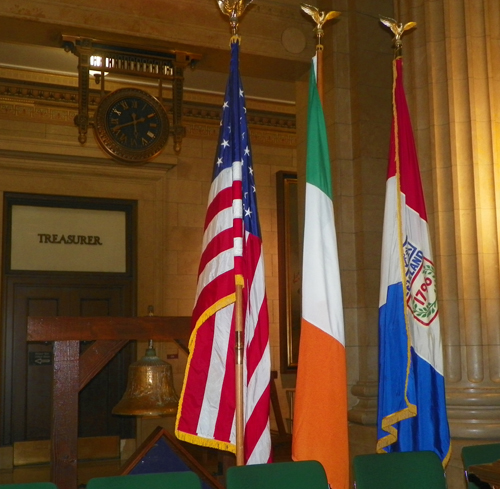 US and Irish flags in Cleveland City Hall