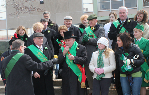 Parade Grand Marshall Kevin McGinty blows whistle to start St Patrick's Day Parade