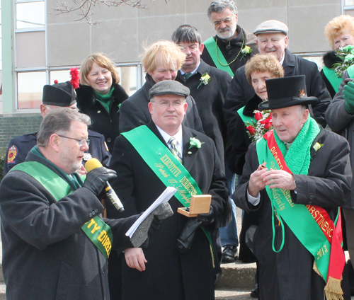 Parade Grand Marshall Kevin McGinty blows whistle to start St Patrick's Day Parade