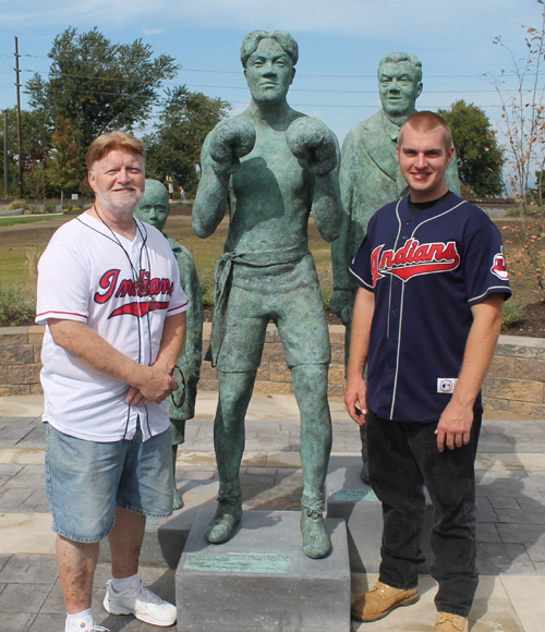 Gery Crawford and son at Johnny Kilbane statue