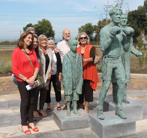 Posing with Johnny Kilbane statue