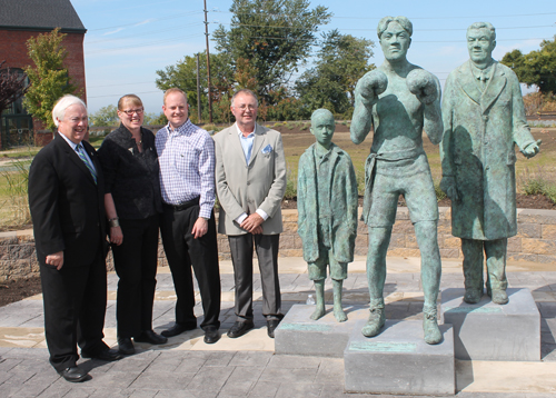 Posing at Johnny Kilbane statue in Battery Park in Cleveland Ohio