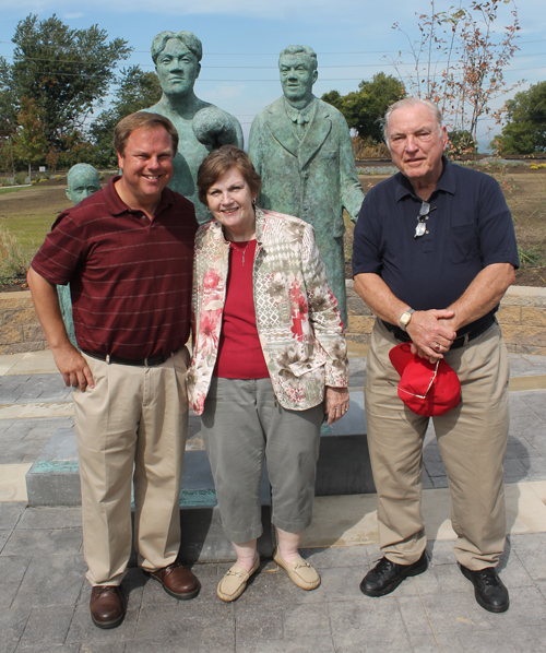 Posing at Johnny Kilbane statue in Battery Park in Cleveland Ohio