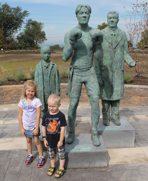 Kids at Johnny Kilbane statue in Cleveland