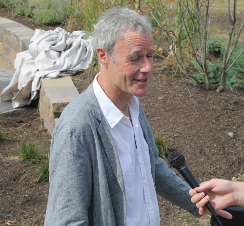 Sculptor Rowan Gillespie being interviewed