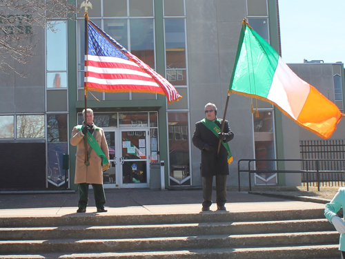 Flags of US and Ireland at Cleveland St Patrick's Day Parade