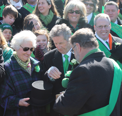 Grand Marshall Andy Dever blows the whistle to start the St Patrick's Day Parade