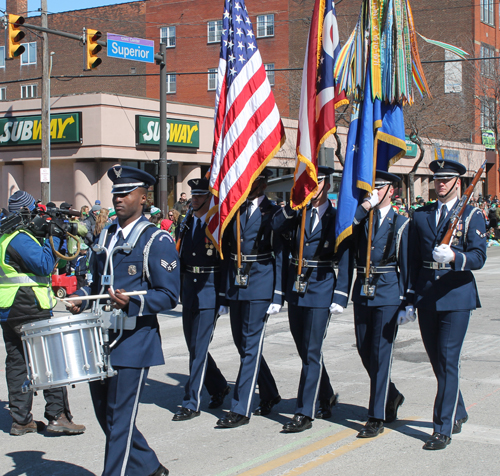 US Air Force Honor Guard marching at Cleveland St Patrick's Day Parade