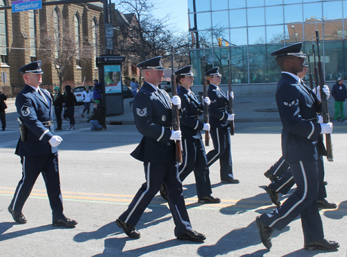 US Air Force Honor Guard marching at Cleveland St Patrick's Day Parade