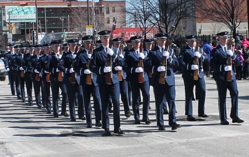 US Air Force Honor Guard marching at Cleveland St Patrick's Day Parade