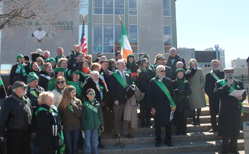 St Patrick's Day honorees on steps with Jim Kilbane
