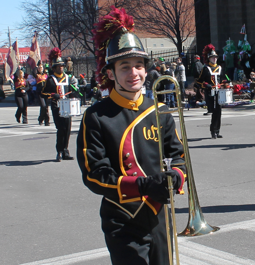Walsh Jesuit High School Band  marching in the 148th Cleveland St Patrick's Day Parade