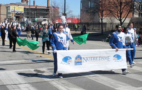 Notre Dame College Band marching in the 148th Cleveland St Patrick's Day Parade