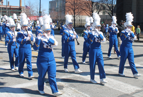 Notre Dame College Band marching in the 148th Cleveland St Patrick's Day Parade