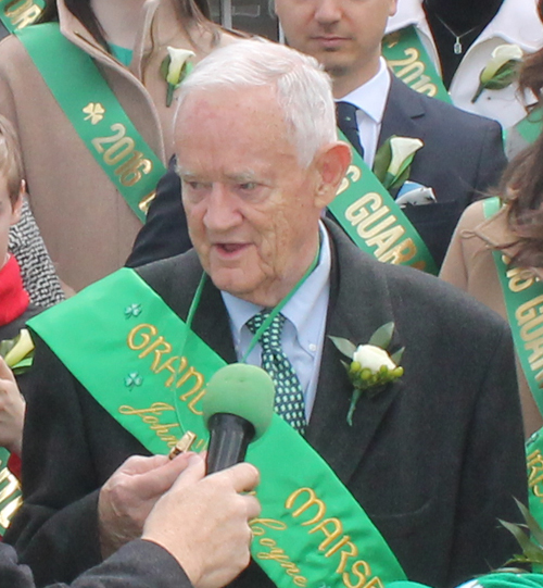 Grand Marshall Jack Coyne blew the whistle to officially start the 2016 Cleveland St. Patrick's Day Parade.