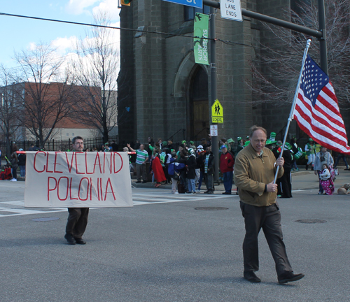 John Niedzialek leads the Polonia marchers at St. Patrick's Day 2016 in Cleveland