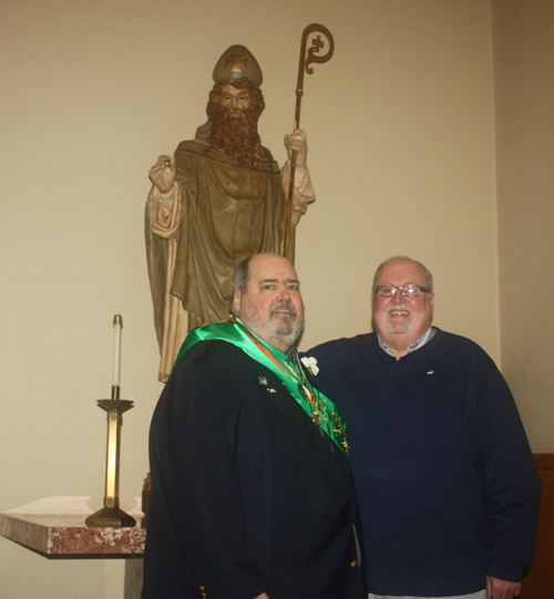 Roger and Jim Weist in front of St. Patrcik statue