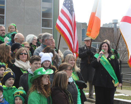 Katie Cooper led the US and Irish national anthems on St Patrick's Day 2018 in Cleveland