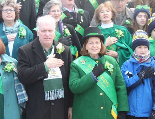 Katie Cooper led the US and Irish national anthems on St Patrick's Day 2018 in Cleveland