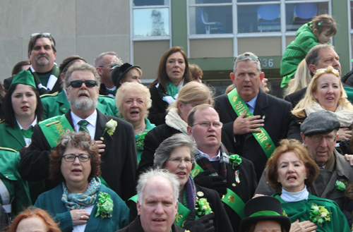 Katie Cooper led the US and Irish national anthems on St Patrick's Day 2018 in Cleveland