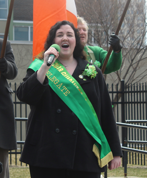 Katie Cooper led the US and Irish national anthems on St Patrick's Day 2018 in Cleveland