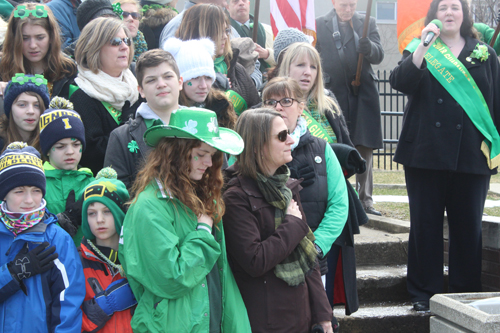 Katie Cooper led the US and Irish national anthems on St Patrick's Day 2018 in Cleveland