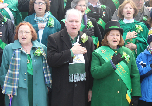 Katie Cooper led the US and Irish national anthems on St Patrick's Day 2018 in Cleveland