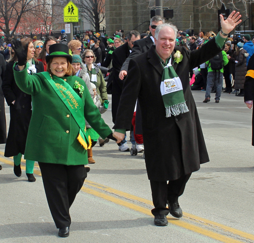 Grand Marshall Sheila Crawford and husband Bob  lead 2018 Cleveland St. Patrick's Day Parade