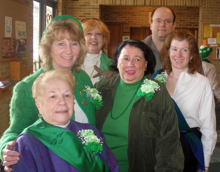 Dolly Luskin, Sue Miller, Pat Mugridge, Pat Hanson, Rob and Bridget Marok before Mass