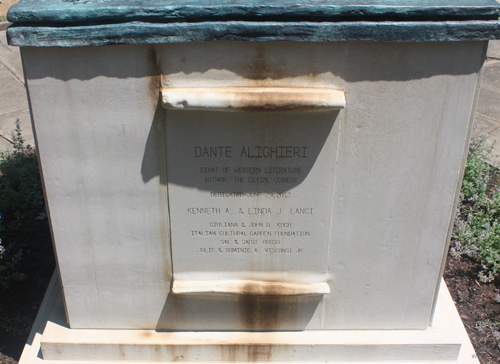 Base of Dante Alighieri statue in Cleveland Italian Cultural Garden