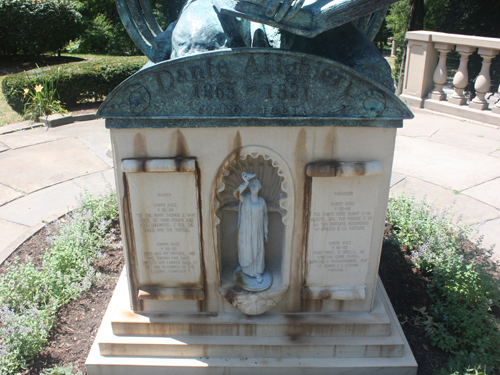 Base of Dante Alighieri statue in Cleveland Italian Cultural Garden