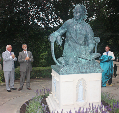 Dante Alighieri statue unveiled in Cleveland Italian Garden by Ken Lanci, Cleveland Mayor Frank Jackson and sculptor Sandro Bonaiuto