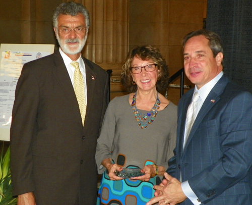 Honoree Elaine Scalzi Hopkins with Mayor Jackson and Councilman Zone