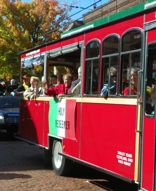 Holy Redeemer Church trolley at Columbus Day Parade in Cleveland - Little Italy