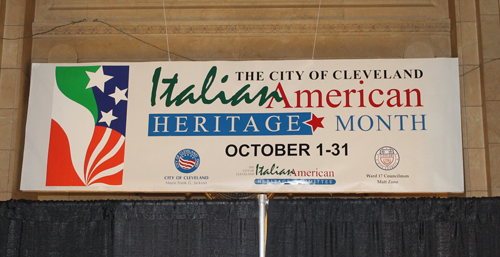 Italian Heritage Month banner in Celveland City Hall