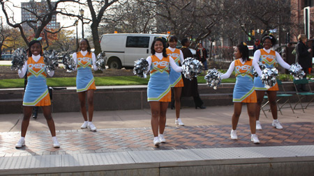 Cleveland school cheerleaders at Jesse Owens event