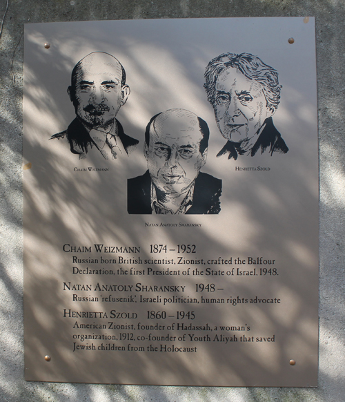 Hebrew Cultural Garden plaque - Chaim Weizmann, Natan Anatoly Sharansky, Henrietta Szold