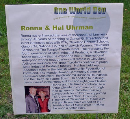 One World Day recognition of Ronna and Hal Uhrman